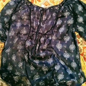 Sheer Navy Peasant Top